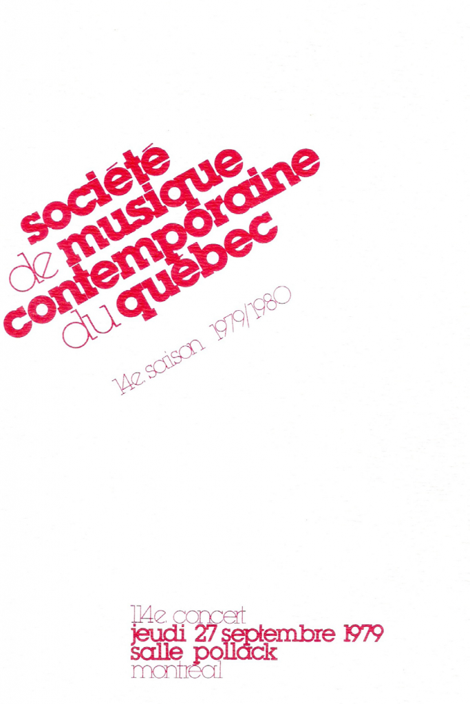 Figure 4 : SMCQ, Programme du 114<sup>e</sup> concert, 27 septembre 1979, 1<sup>re</sup> de couverture, 21,4 cm x 20, 5 cm.