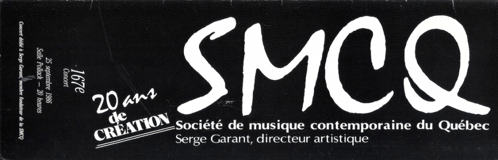 Figure 5 : SMCQ, Programme du 167<sup>e</sup> concert, 25 septembre 1986, 1<sup>re</sup> de couverture, 10,7 cm x 27,7 cm.