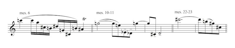 Figure 10 : Arnold Schönberg, <em>Pierrot lunaire</em> (1912), n<sup>o</sup> 9 : « Gebet an Pierrot ». Le premier geste de la clarinette (mes. 2-4) – transcription.