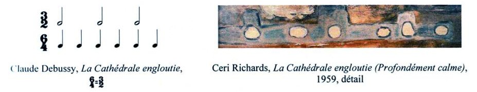 Figure 3 : Ceri Richards, <em>La cathédrale engloutie (profondément calme)</em>, 1959. Équivalences binaire-ternaire.