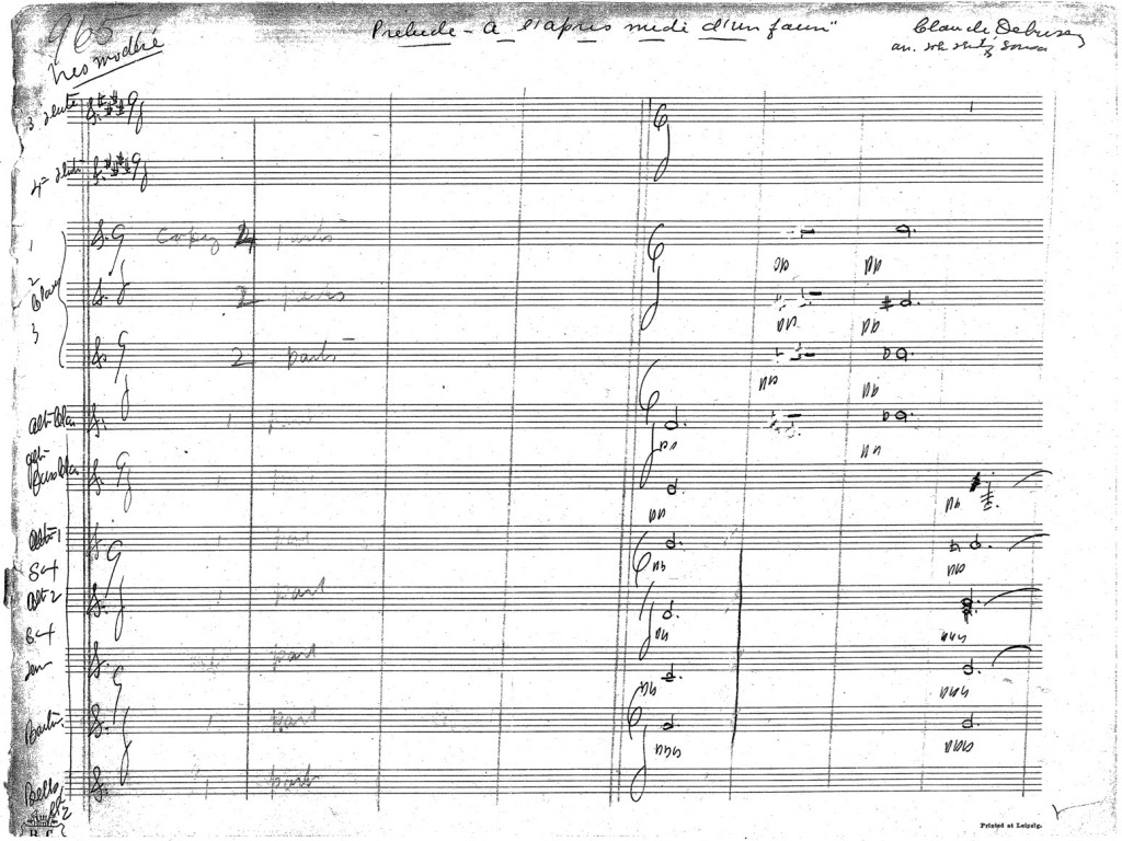 Figure 2: John Philip Sousa, first page of autograph score from the arrangement of <em>Prélude à l’après-midi d’un faune</em>, cf. figure 1.