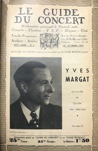 Figure 1 : Portrait photographique d’Yves Margat par Pierre Auradon sur la couverture du Guide du concert, vol. 24, no 4 (22 octobre 1937).